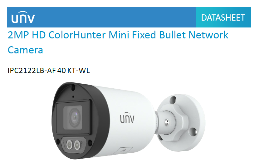 UNV IPC2122LB AF40KT WL 2MP HD ColorHunter Mini Fixed Bullet Network Camera